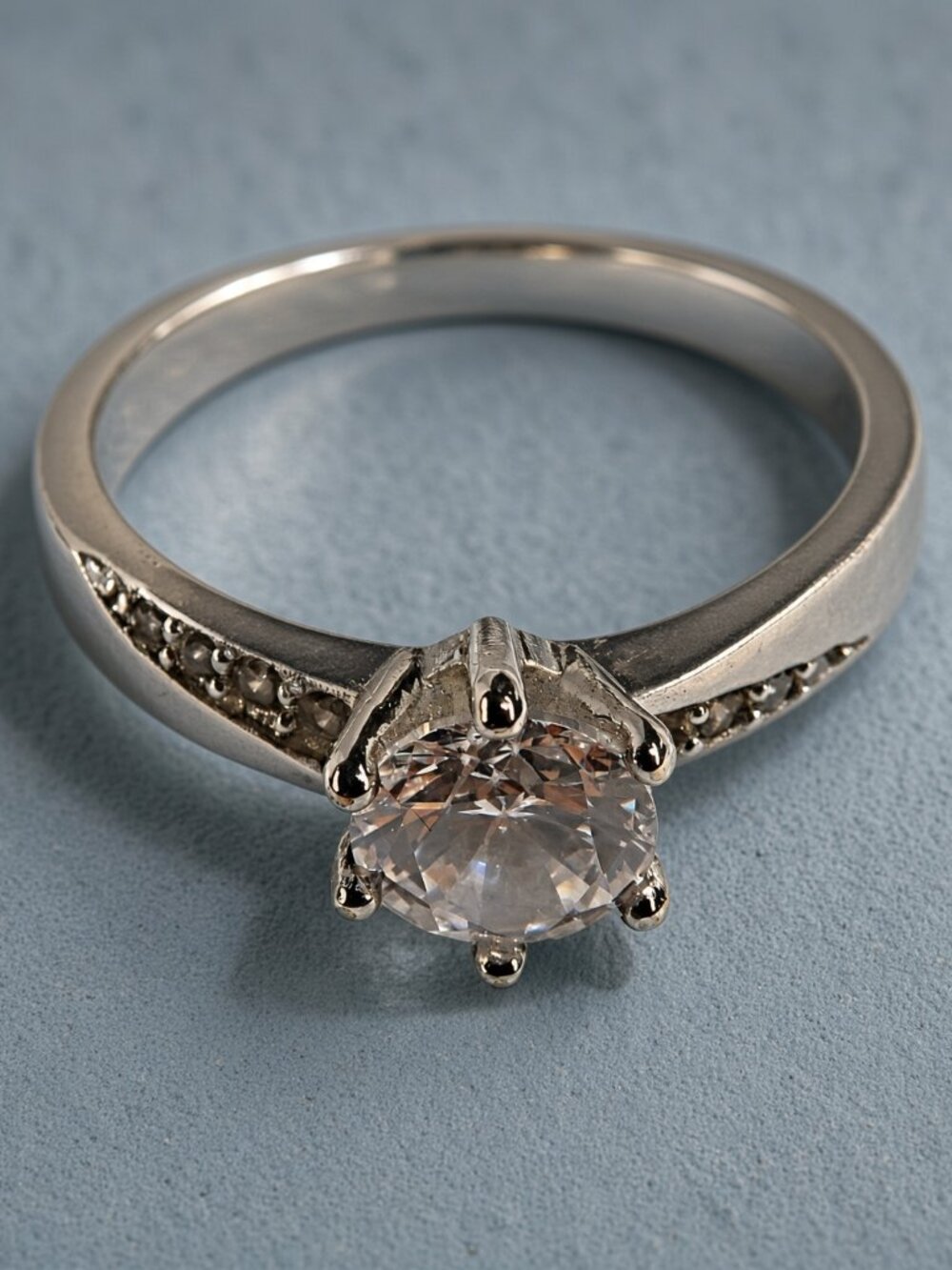 Tiny Treasure Dainty Silver Tone Ring with Sparkly White Stone Formal & Travel